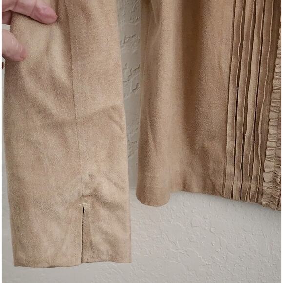 JACKET-COLDWATER CREEK-Faux Suede-Tan-Ruffled-Light Weight-Lined-MED - Picture 5 of 16